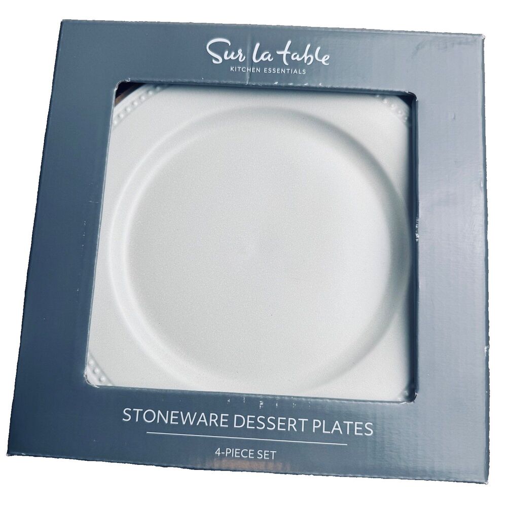 Sur La Table Stoneware Dessert Plates Set Of 4 Off White MW/DS Safe. NEW!!
